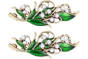 MTBRICEY 2 Vintage Blatt Haarclip Barrettes Französische Blatthaarklammern Grüne Blattperlen Haare Barrettes Kristallfeder Haare Antiquitäten Metall Schnapp Haarnadel Hochzeit Prom Formelle Haare Accessoires