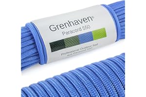 Grenhaven Tear-Proof Paracord 550 for Outdoor DIY Manual Braiding, Camping, Gardening, Universal Survival Rope with 7 Cords 100ft long, 250lbs Capacity, 0.15'' diameter, NOT FOR CLIMBING, blue