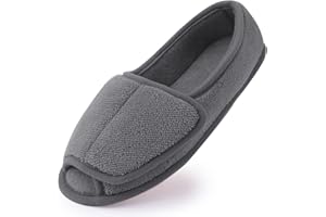 Git-up Diabetic Slippers for Women Memory Foam Arthritis Edema Adjustable Open Toe Swollen Feet Slippers Bedroom House Indoor Outdoor Shoes with Rubber Sole