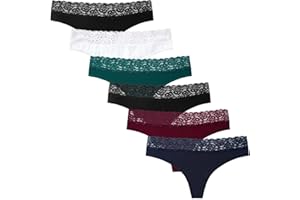 INNERSY Tangas Mujer Encaje Suave Tanga Algodón Elástico Cintura Media Thong Sexy Pack de 6