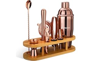 Duerer Kit à Cocktail 11 pièces, avec Support de Bambou, Ensemble d'outils de Bar Parfait pour la Maison et kit de Barman Professionnel à Martini, kit de mélange Shaker en Acier Inoxydable - Or Rose