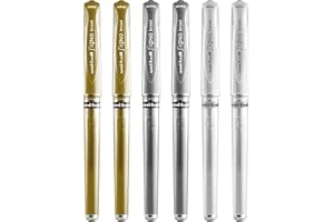 uni-ball Signo Długopis szeroki, metaliczny atrament żelowy, stalówka 1 mm, szerokość linii 0,65 mm z gumowym uchwytem - UM-153 - (6 sztuk) - biały, srebrny i złoty