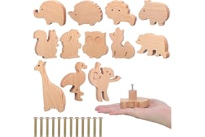 Qunclay Drewniane gałki do szafek w kształcie zwierząt, dekoracyjne gałki do komód ze śrubami, uchwyty do szafek, zwierzęta morskie, leśne, dzikie, uchwyty do mebli dla dzieci, zwierzęta leśne, 12 szt