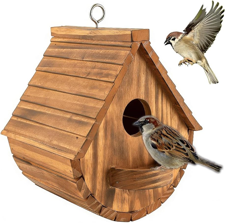 SKIKHN Casa para pájaros de Madera,17.5x15x20CM Caja para Colgar en el hogar,Nido para pájaros de Madera,Resistente a la Intemperie,Casa Pajaros Exterior para el Hogar de Tetas,Gorriones y Otras