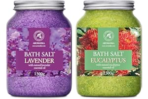 AROMATIKA TRUST THE POWER OF NATURE Sel de Bain Set Lavande & Eucalyptus 2х1300g - Huile de Lavande Essentielle - Sel Marin avec Huile Essentielle Eucalyptus - Soin du Corps - Bain Relaxant - Beauté - Baignade- Aromathérapie