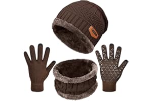 Voqeen Gorras Invierno con Bufanda y Suave Unisexo Beanie Encantador Invierno Guantes Táctiles Antideslizante 3 en 1 de Punto Sombreros Conjunto para Mujeres y Hombres Invierno Regalos