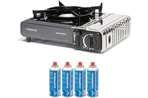 FYSHOP. PACK Campingaz Camp Bistro hornillo de Gas Individual, hornillo de Camping, Potencia 2200 W + 4 CARTUCHOS DE GAS CAMPINGAZ CP250