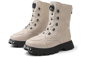 DJFOG Bottes de moto pour femmes, chaussures de moto à haut soutien de la cheville, bottes d'équitation de moto antidérapantes imperméables en cuir décontractées
