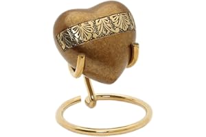 UrnsWithLove Urna pequeña de Recuerdo para Cenizas, corazón con Caja y Soporte, marrón/Dorado, Medium