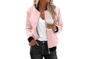 Zeagoo Bomberjacke Damen Kurze Blouson Jacke Casual Pilotenjacke Langarm Outwear Zip Up Solid Leichte Coat Winter Sweatjacke