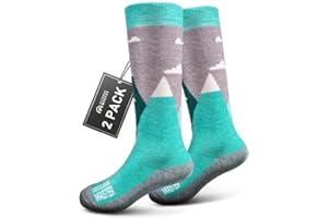 ‎OUTDOORMASTER OutdoorMaster 2 Paar Merinowolle Unisex skisocken kinder, Winter Snowboarding Atmungsaktive Thermische Socken für Mädchen/Jungen für Outdoor-Sportarten mit Über die Wade Design/Anti-Rutsch-Bündchen…