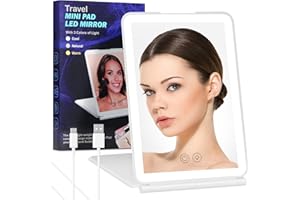 Lanvixo Vanity Makeup Mirror Light Up USB Rechargeable, Compact Table Mirror Dimmable Touch Screen LED 3 Way Travel Folding for Handbag, White