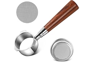 SOLVANT Bodenloser Siebträger 51mm 3 Ears mit Espresso puck Screen- Anwendbar auf kompatibel Dedica EC680/EC685,SiebträGer 51mm mit Rotes Rosenholz Holzgriff