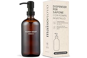 MaisoNovo Dispenser per sapone 1-Piece Set | 500 ml Bottiglie ambra con pompa nera in acciaio inox