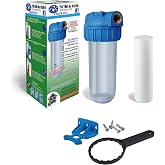 Bbagua 10" Water Portafilter with Sediment Filter Included, 1" Thread, 50 Microns, Holder and Faucet | Pre-Filter for Sand, M