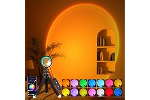 Kangtaixin Lampe Coucher de Soleil - Sunset Lamp Multicolore à LED Commande par Bouton et Application, Rotation à 360 Degrés pour Chambre, Photographie, Fête, Tiktok Live, Décoration de Pièce