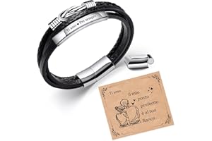 SUNSH Regalo Uomo Bracciale Uomo Bracciali Uomo In Pelle Regalo per lui Marito Fidanzato Figlio Papà Nonno Regalo San Valentino Compleanno Natale Anniversario Infinito Nodo In Acciaio Inox Incisione