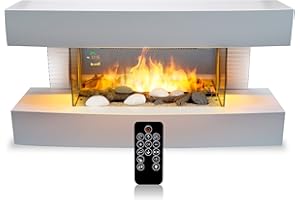 Classic Fire Camino Elettrico Toronto - 230V/2000W - Bianco - Stufa - con Telecomando - Effetto Fiamma a LED