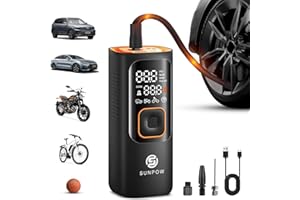 SUNPOW Electric Tyre Inflator Portable Air Compressor, 160psi Cordless Mini Air Compressor for Car Tires, Rechargeable 7500mah Battery, Auto-Shutoff Car Tyre Pump with LCD Dual Screen