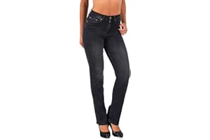 ESRA Damen Jeans Hose Damen Jeanshose gerader Schnitt Straight-Fit Jeans Damen High Waist bis Übergröße Große Größen G600