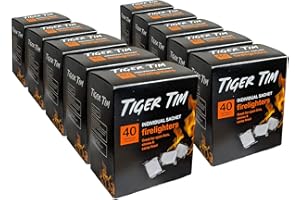Tiger Tim 400 Sachet Firelighters Mess-Free Safe Odourless Instant Fire Starter for Wood Burners Barbecues Stoves Grills Campfires