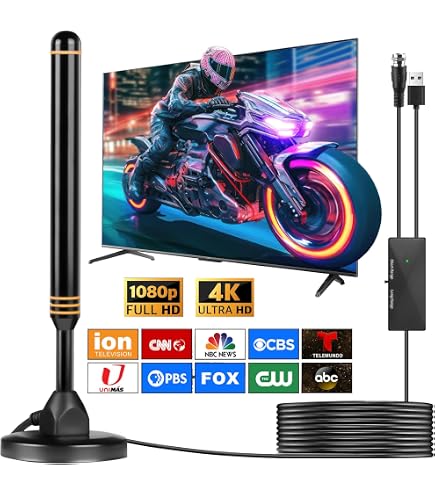 Antenna TV Interna 2025 Potente Con Amplificatore, Ricezione 450 Km, 4K HD/1080P Per HDTV