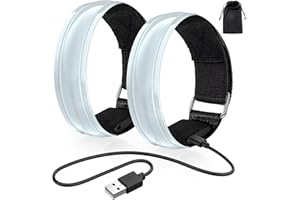 lanpard LED Bracciale di Ricarica USB, 2 Pezzi Braccialetto LED Bracciale Catarifrangente per Running, Bici, Corsa Notturna, Correre
