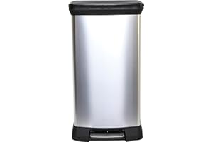 CURVER Metal Effect 70% Recycled Kitchen Pedal Touch Deco Bin 50 Litres - Silver