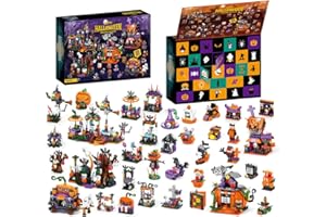 HIGHDAR Halloween Advent Calendar 2024 Building Blocks, 31 Days Halloween Countdown Blind Box, 6 in 1 DIY Creative Assembly Kits, Creative Halloween Ornament and Present, 1057 Pieces (Style B)