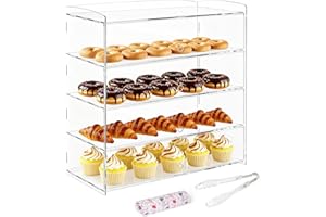 LIROPAU 4-Tier Commercial Bakery Display Case, 19.3"x 9"x 19.7" Removable Bakery Display Case, Pastry Dis-play Ca-se Countertop Display Cabinet Box Acrylic Pastry Dis-play Cabinet for Dessert Donut Food