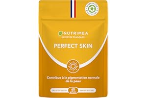 LABORATOIRES NUTRIMEA Préparateur et Accélérateur de Bronzage - Protection Solaire Naturelle - Teint Hâlé - Toutes Peaux - Bêta-Carotène et Bardane - PERFECT SKIN - 60 Gélules Vegan - Nutrimea - Fabrication Française