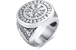 VNOX Viking Men's Ring Nordic Rings for Men Norse Compass Thors Hammer Stainless Steel Gothic Signet Ring Cool Fidget Ring Men,Gift packed
