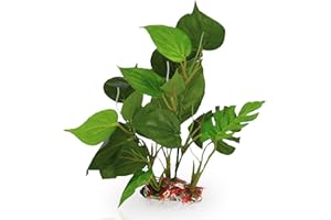 SunGrow Plastic Leaf Plant for Freshwater or Marine Tanks, 10 Inches Tall, Ultra-Realistic Fake Plant, Blunt Leaf Edges Protect Fish Fins, Hiding Spot for Fish, Reptiles, Amphibians