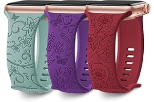 AMSKY Silikonowy pasek zastępczy do Apple Watch, 3 sztuki, z motywem kwiatowym, kompatybilny z Apple Watch 40 mm, 41 mm, 44 mm, 45 mm, 38 mm, 42 mm, 49 mm, dla kobiet, silikonowy pasek zastępczy,