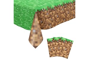 Yiran Pixel Tablecloth Plastic Rectangular Waterproof Cartoon Gaming Theme Table Cloth 137 * 220 Table Cover for Kids Boys Girls Baby Shower Birthday Party Supplies Decoration Supply