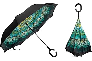 Braty Decorations Seitenverkehrter Stockschirm, Innovativer Regenschirm, Doppelschichtiger Regenschirm, Umgekehrter Regenschirm, Regenschirm mit C-förmigem Griff