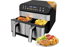Jacgood 9L Intelligenter Heißluftfritteuse, mit 2 Körben Digitale Luftfriteuse, 1800W xxl Heißluftfritteuse, Digitales Bedienfeld Temperatur Und Backsteuerung, 8-Voreingestellten Menüs