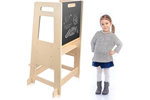 Tour d'observation Montessori,Aomdom Tour d'apprentissage pour Enfants Montessori Learning Tower,Tour d'apprentissage avec étagères réglables21.8/17.6/13.3'' avec 4 Pieds Anti-Bascule en Bas