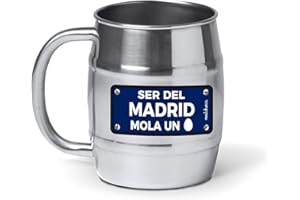 mundohuevo® Jarra de cerveza personalizada acero inoxidable 304 | Regalo original de equipos de futbol | Ser del Madrid mola un huevo color | Color plateado aspecto barril | Capacidad 500 ml.