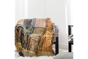 HOORDRY Boho tagesdecke 150x200CM,Doppelseitig gewebte Decke mit Fransen Couchdecke Sesseldecke Wohndecke Wendedecke Kuscheldecke TV Decke Sofadecke Chenille Überwurf mit Muster