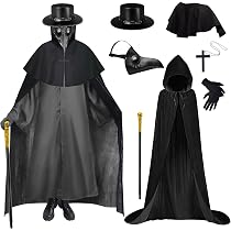 Disfraz Completo De Médico De La Peste Medieval Para Halloween | 6 Piezas Con Máscara De Pico, Capa, Cuervo Y Accesorios
