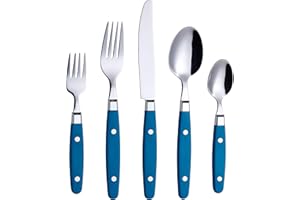 ANNOVA Juego de Cubiertos 20 Piezas Acero Inoxidable Mango de Color con Remache/Cubiertos Estilo Retro (Blue, 20 Pieces)