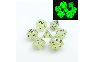 BESCON DICE Set di 7 dadi poliedrici fosforescenti (set da 7) | Dadi per giochi di ruolo | D4, D6, D8, D10, D%, D12 e D20 (Aqua)