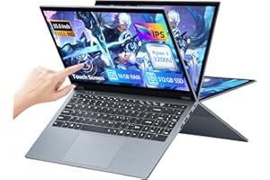 KAQIMOCI 15,6 Pulgadas 2 en 1 Juegos Ordenador Portátil con Pantalla Táctil Procesador, Ryzen R3-3200U PC Portátil 16GB RAM 512GB SSD 360° Pantalla Táctil Laptop FHD IPS RJ45 WIN 11 Teclado Retroiluminado HDMI