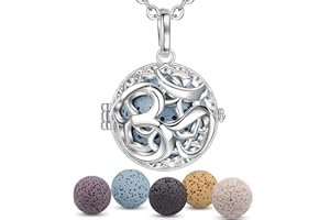 INFUSEU Collana Diffusore Di Oli Essenziali, Ciondolo Gufo Placcato Argento Aromaterapia Diffusore Gioielli Donna Collane Lunghe Donna con 7PC Lava Pietre e Catena 24", Regali per Signora
