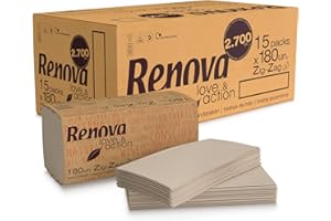 Renova Serviettes de table Love&Action Zig-zag, papier recyclé, 2 plis, lot de 15x180 serviettes