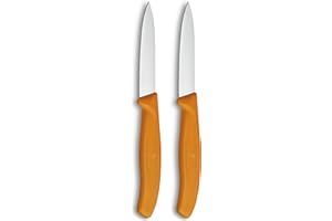 Victorinox Swiss Classic, set 2 coltelli da cucina e per verdura, lama a filo diritto per tagli precisi, 8 cm, acciaio inox, lavabile in lavastoviglie, arancione