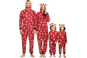 IFFEI Christmas Pyjamas Matching Family Pajamas One Piece Printed Hoodie Pjs Sleepwear Nightwear for Women Men Kids Baby Pet