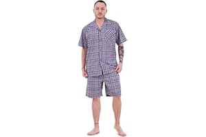 BAY ECOM UK Mens Yarn Dyed Woven Pyjama Set Regular Big Size Check Cotton Blend Shorts M-5XL