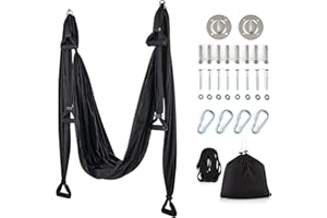 ZELUS Set de Columpio de Yoga Aéreo, Hamaca de Yoga Aéreo con Kit de Montaje en Techo y Correas de Extensión, Hamaca de Yoga Antigravedad para Gimnasio en Casa Incluye 2 Correas de Extensión